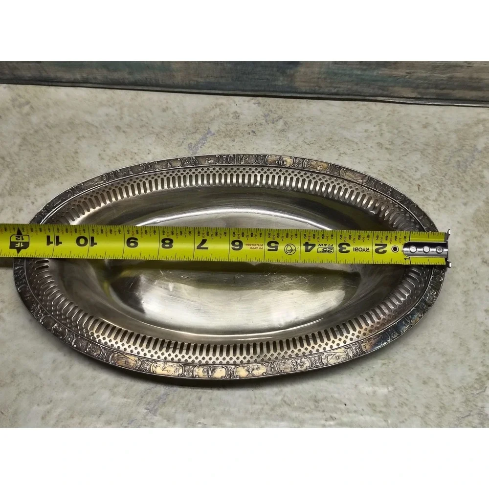 Vintage Dowd-Rogers small silver‎ plate pierced edge oval trinket small platter